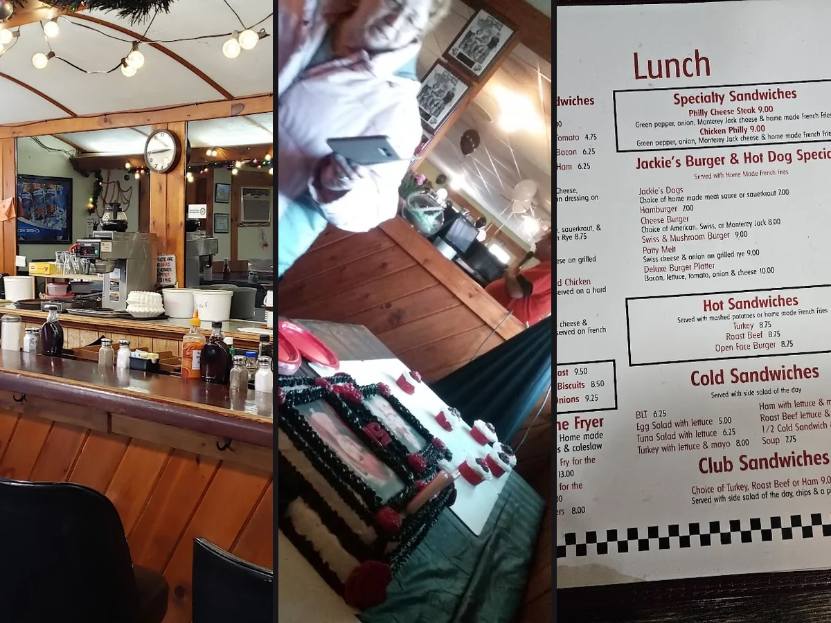 Warm interior with simple diner tables.